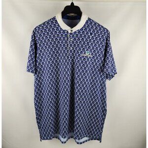 Greyson Shirt Mens XL Blue Geometric Wolf Graphic All Over Print Polo Chest Logo